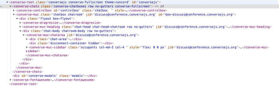 Screenshot of the DOM showing Converse web components