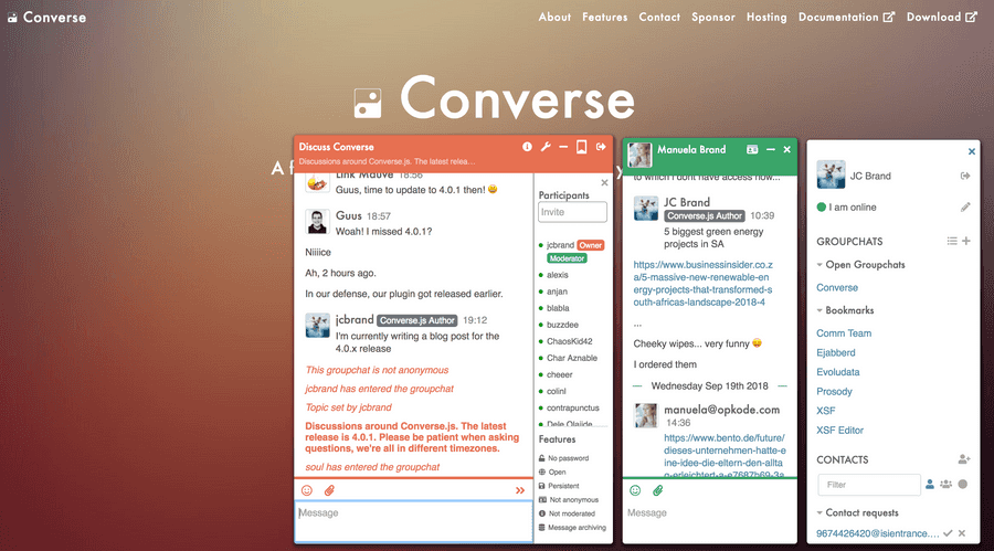 A screenshot of Converse with overlayed
chatboxes